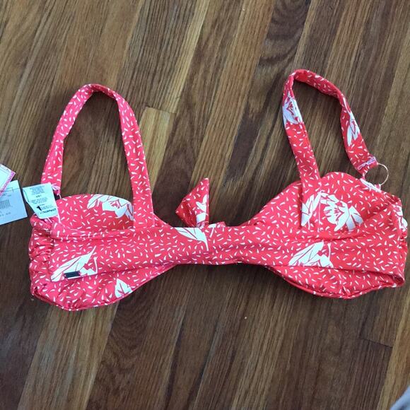 NWT O’Neill Nicolette tie front orange polka dot bikini top Mediterranean sz L - Picture 7 of 8